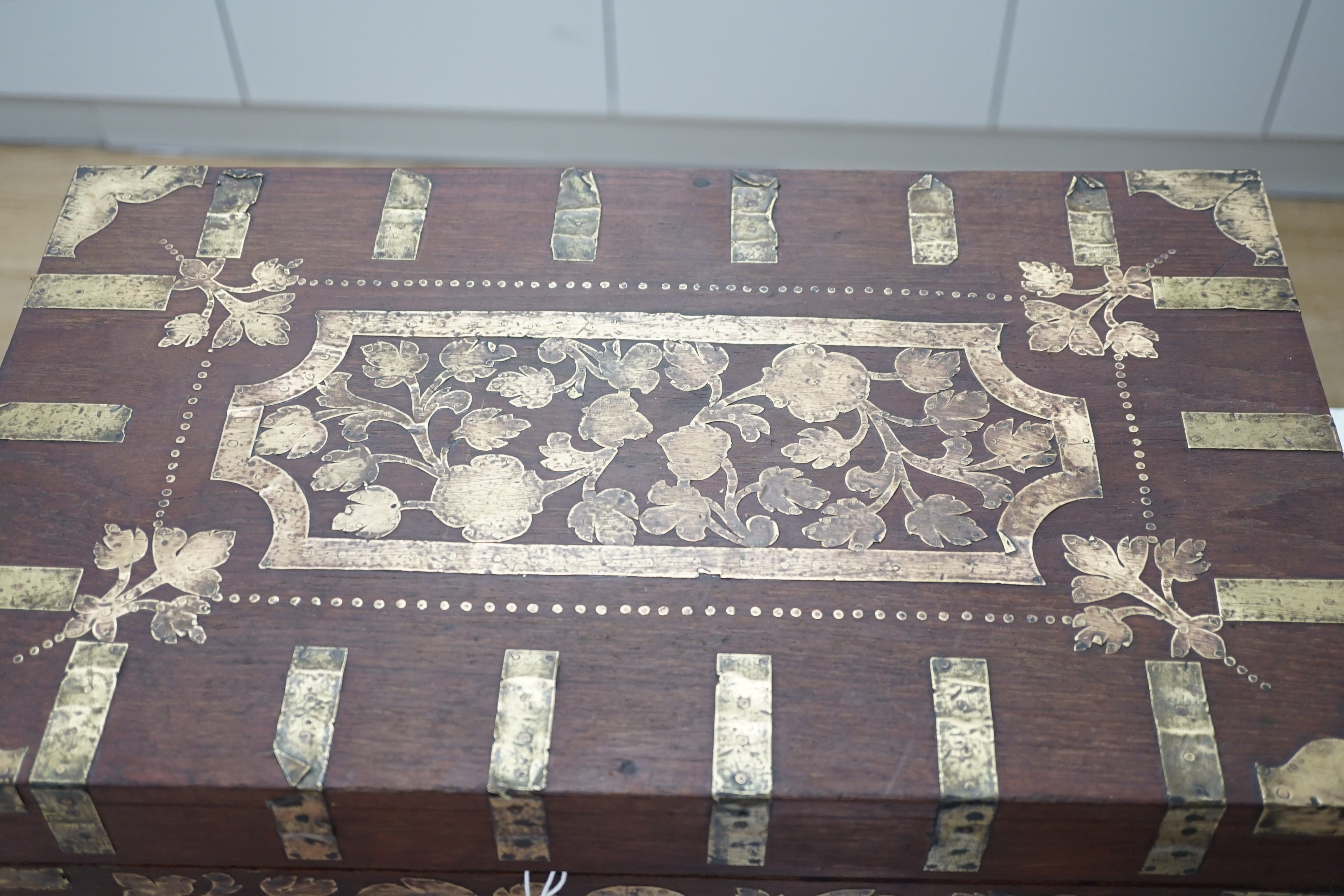 An Indian brass bound teak box, 51cm